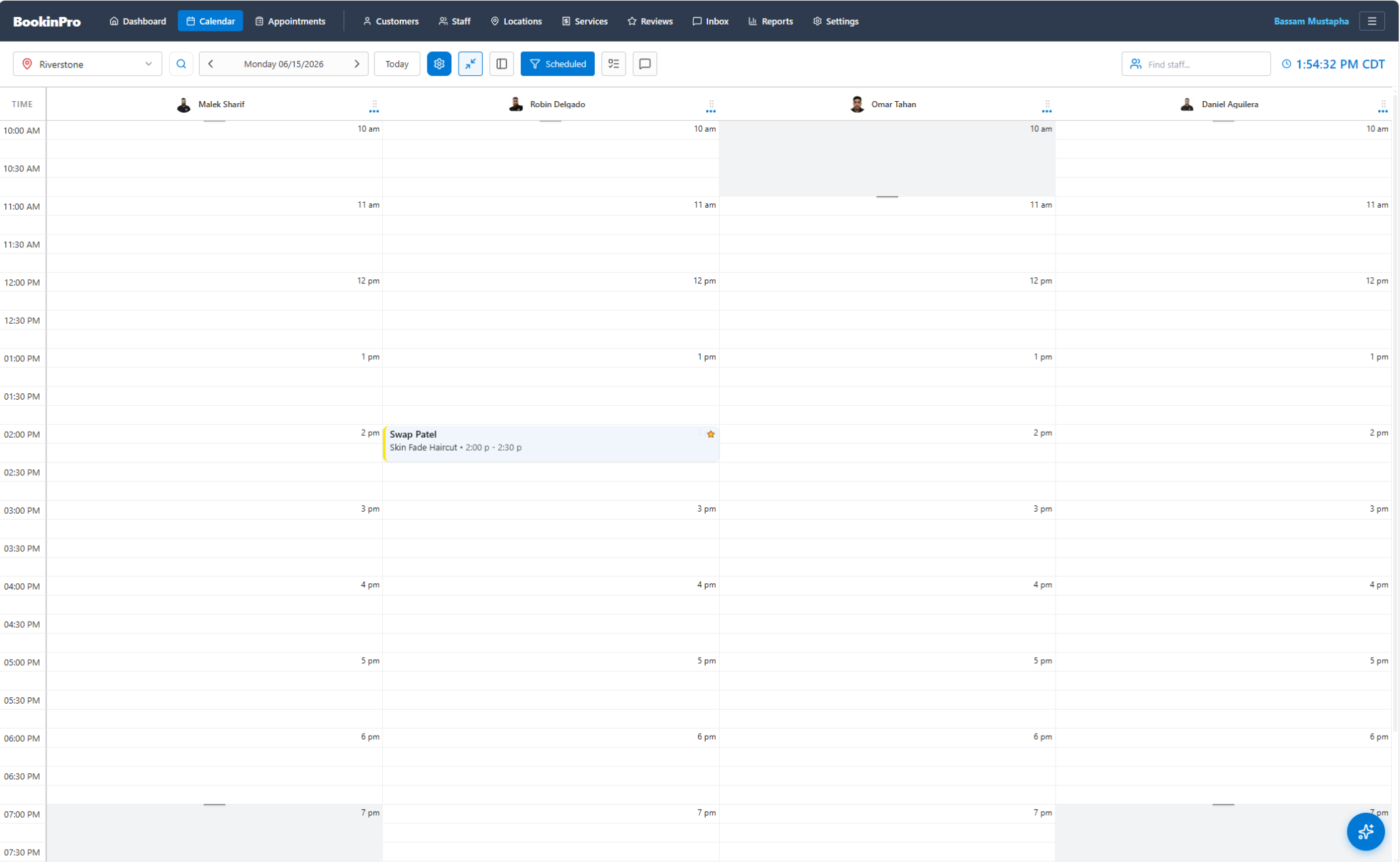 BookingPro appointment calendar dashboard